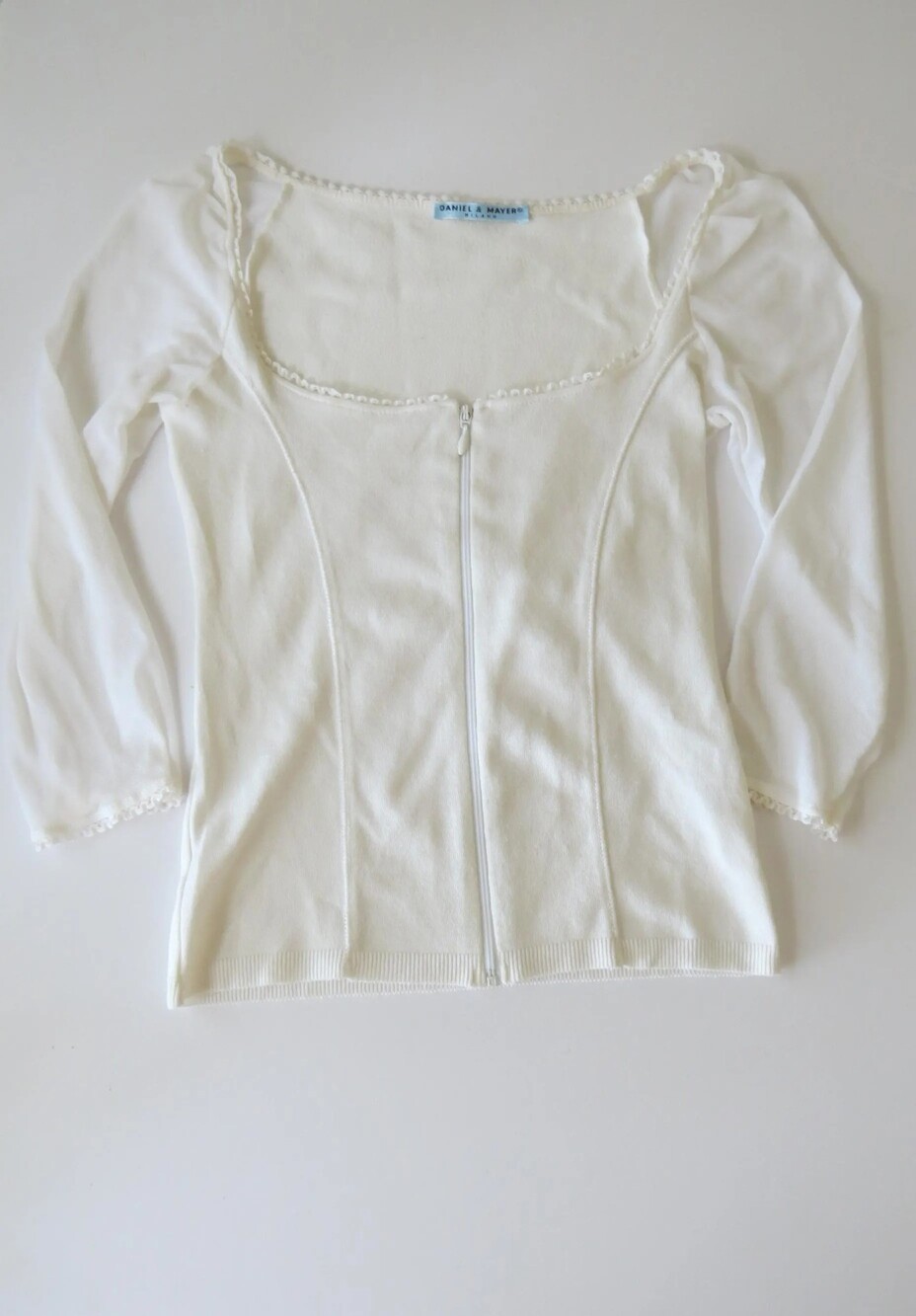 Vintage Italian Daniel & Mayer Milano Mesh Zip-Up Jacket Top Picot Trim, Made in